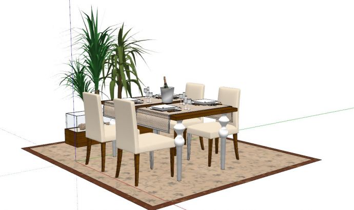 欧式餐桌餐具搭配室内植物景观SU模型.zip_图1