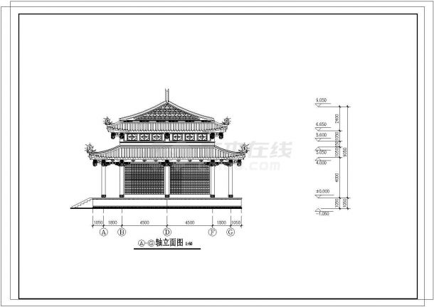 龙山寺建筑设计CAD平立面方案图-图二