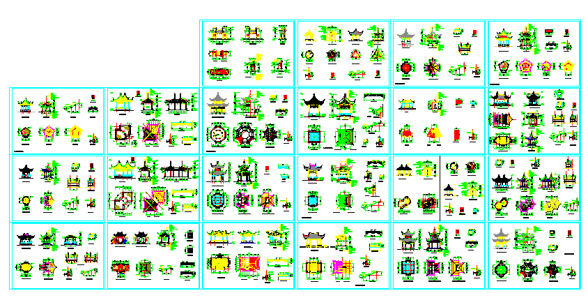 设计齐全的众多景观古建亭子设计图大全CAD详图