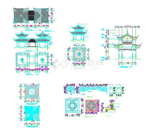 中式古建八角亭 六角亭 套亭 重檐亭 平立剖 节点及结构详图-图一