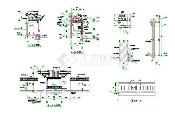 中式 古典 半亭 平立剖 节点及结构详图 全套 施工图-图二