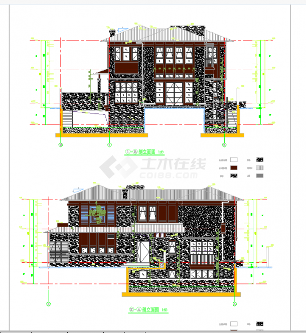 上海2层现代风格独栋别墅建筑设计施工图CAD图纸-图二