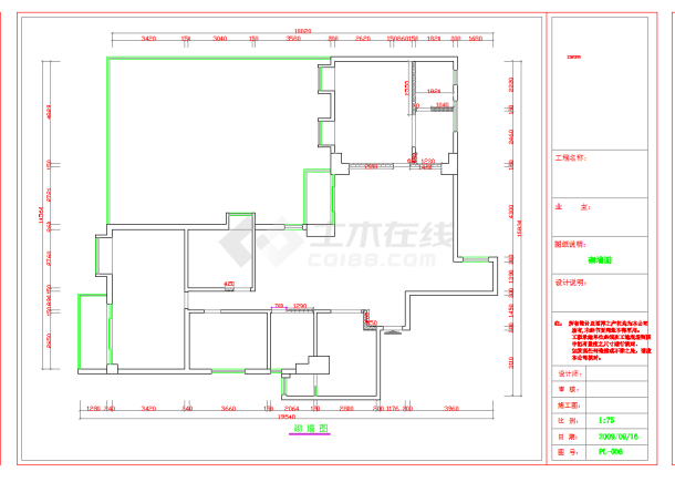 广州欧式风格三室两厅室内设计施工图CAD图纸-图二