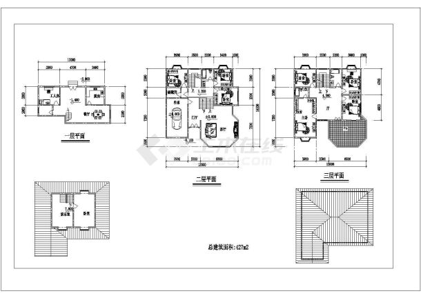 娄底别墅及屋顶全套施工cad图-图二