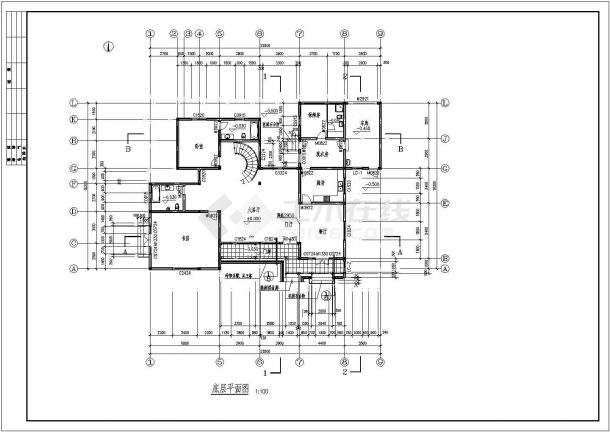 某精品多层别墅楼建筑施工cad图纸-图二