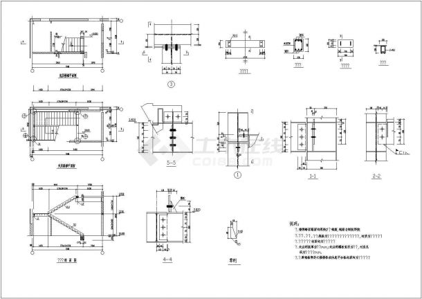 某两跑钢楼梯节点构造设计施工CAD图纸-图一