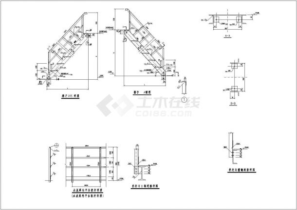 某单跑钢楼梯节点构造设计施工CAD图纸-图一