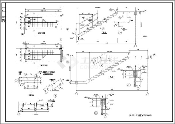 某钢结构楼梯做法节点构造设计施工CAD图纸-图二