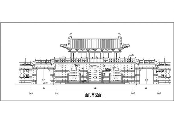 景区仿古山门建筑施工设计CAD图-图二