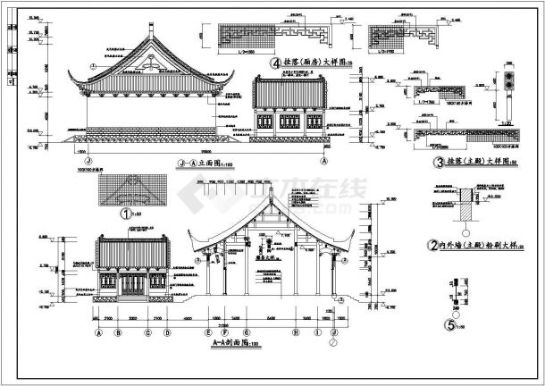 某寺庙财神殿全套施工设计CAD图-图二