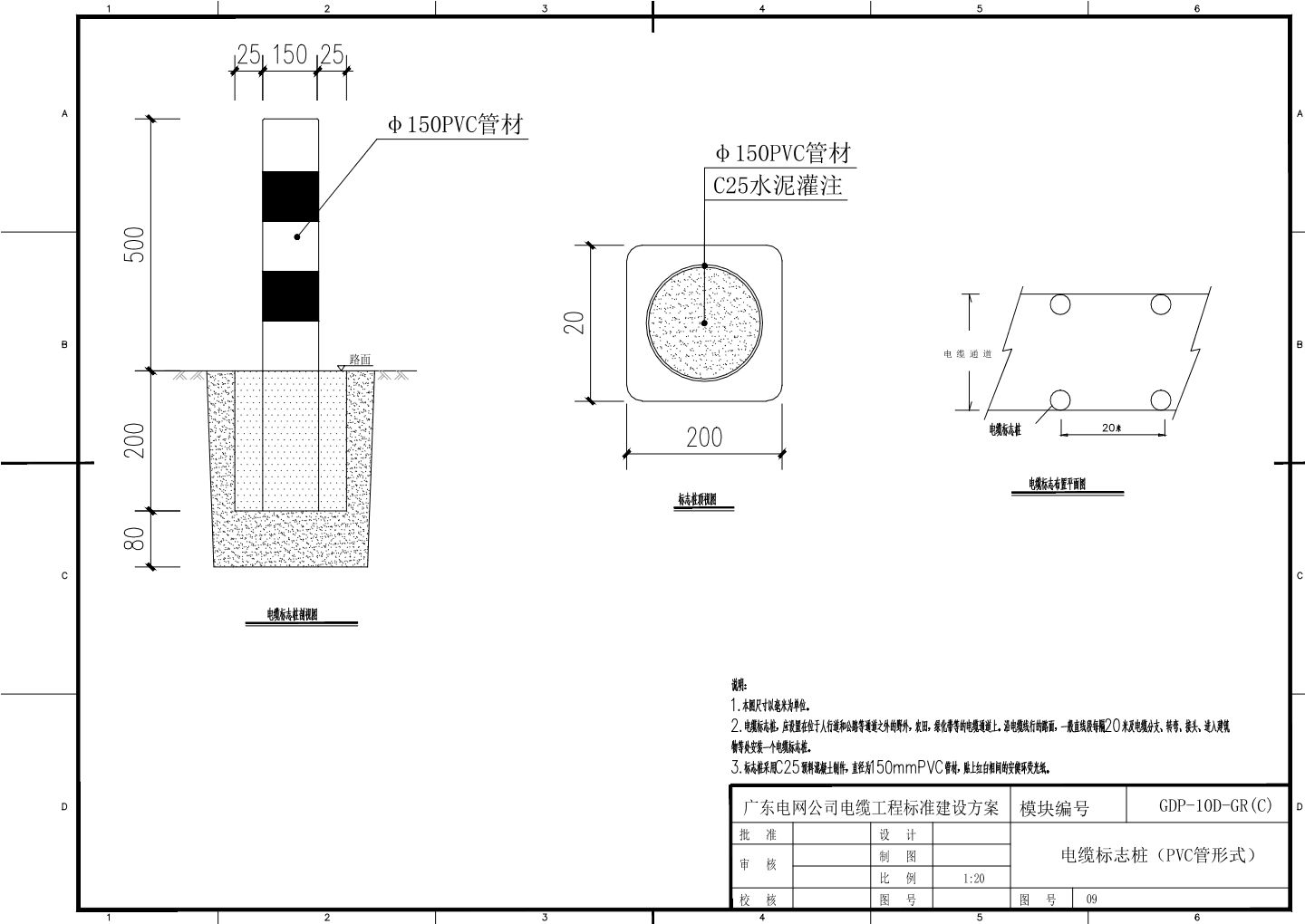 电缆标志桩PVC管形式设计图