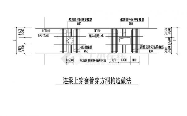 某连梁上穿套管穿方洞节点构造详图-图一