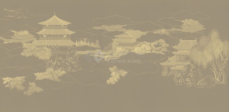 中式楼阁山水壁纸壁画 (64).jpg-图一