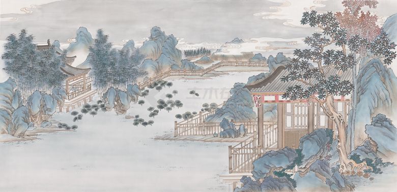 中式楼阁山水壁纸壁画 (15).jpeg-图一