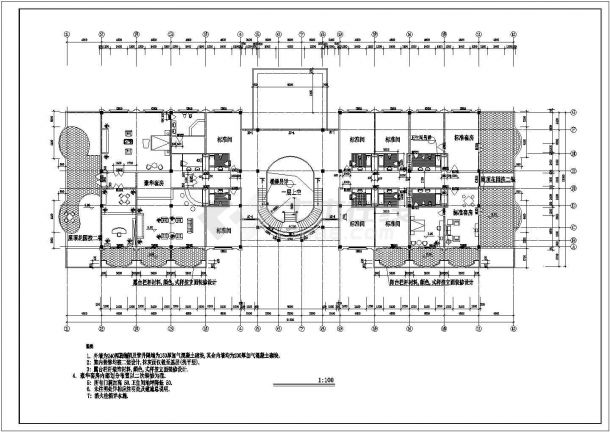 南京某地二层宾馆楼全套施工设计cad图纸-图二