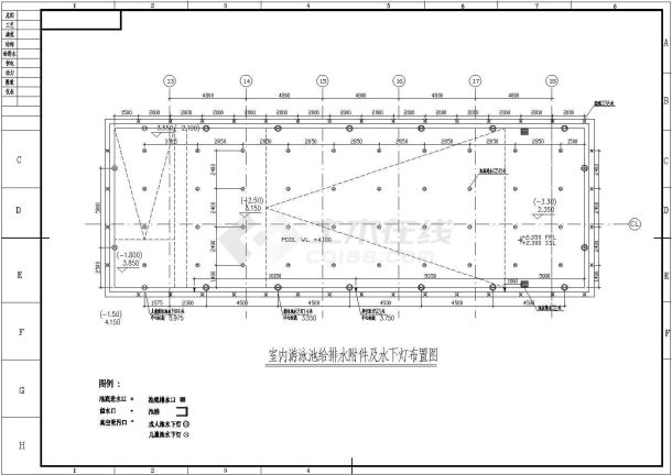 上海某体育馆室内游泳池全套施工设计cad图纸-图一