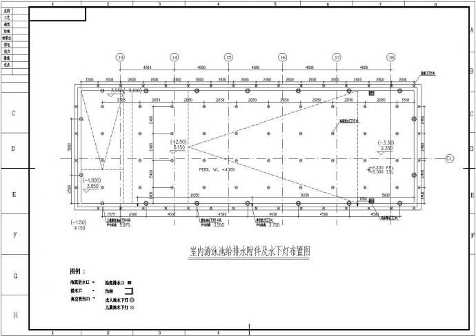 上海某体育馆室内游泳池全套施工设计cad图纸_图1