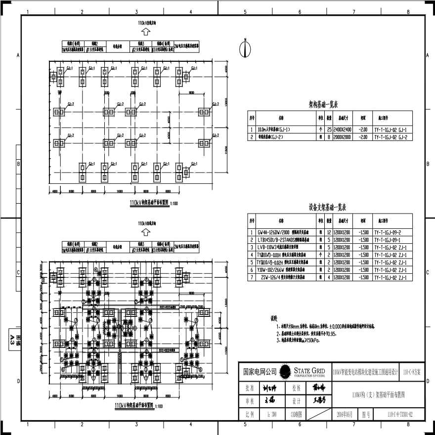 110-C-8-T0301-02 110kV构（支）架基础平面布置图.pdf-图一