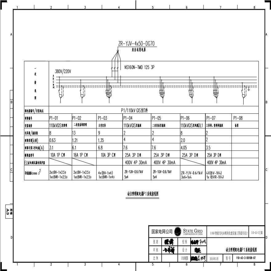 110-A3-3-D0108-07 动力照明配电箱P1系统接线图.pdf-图一