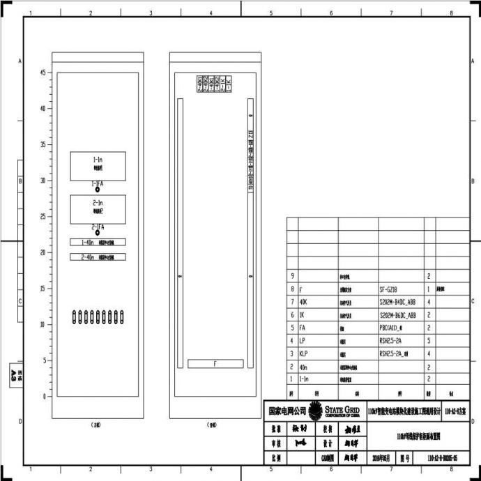 110-A2-8-D0205-05 110kV母线保护柜柜面布置图.pdf_图1