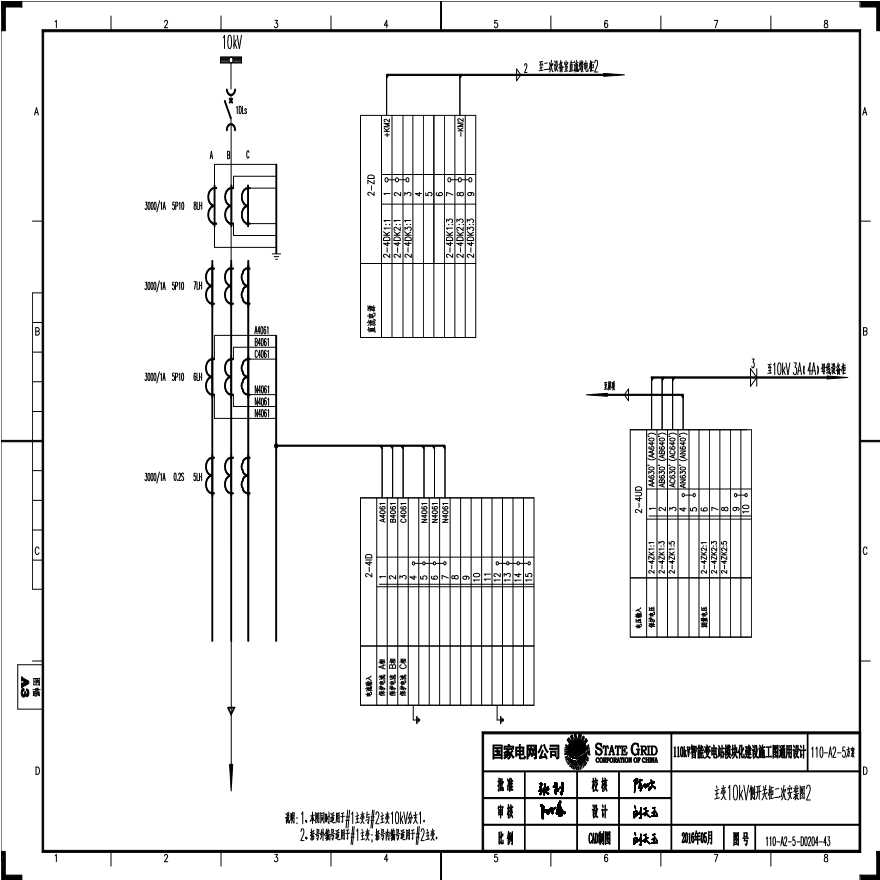 110-A2-5-D0204-43 主变压器10kV侧开关柜二次安装图2.pdf-图一