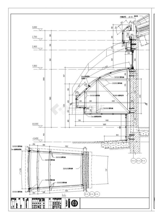 某市馆幕墙和屋面系统深化结构布置CAD参考详图-图一