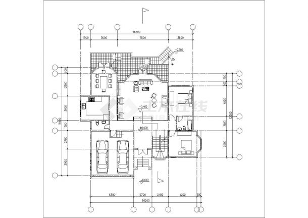 405平米2+1层砖混结构单体别墅建筑设计CAD图纸（含地下室层）-图二