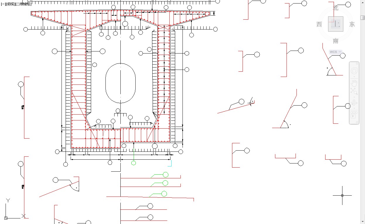 独塔扇形单索面预应力砼斜拉桥CAD施工图桥塔斜拉索张拉槽口及锚下钢筋构造