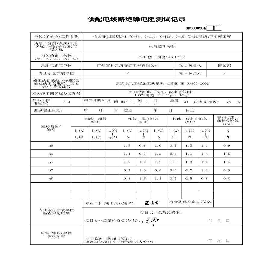 C-1#楼供配电线路绝缘电阻测试记录14-图二