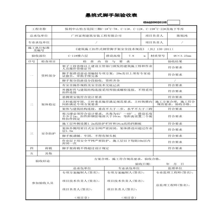 5~12层 C-11#悬桃架手架验收表-图二