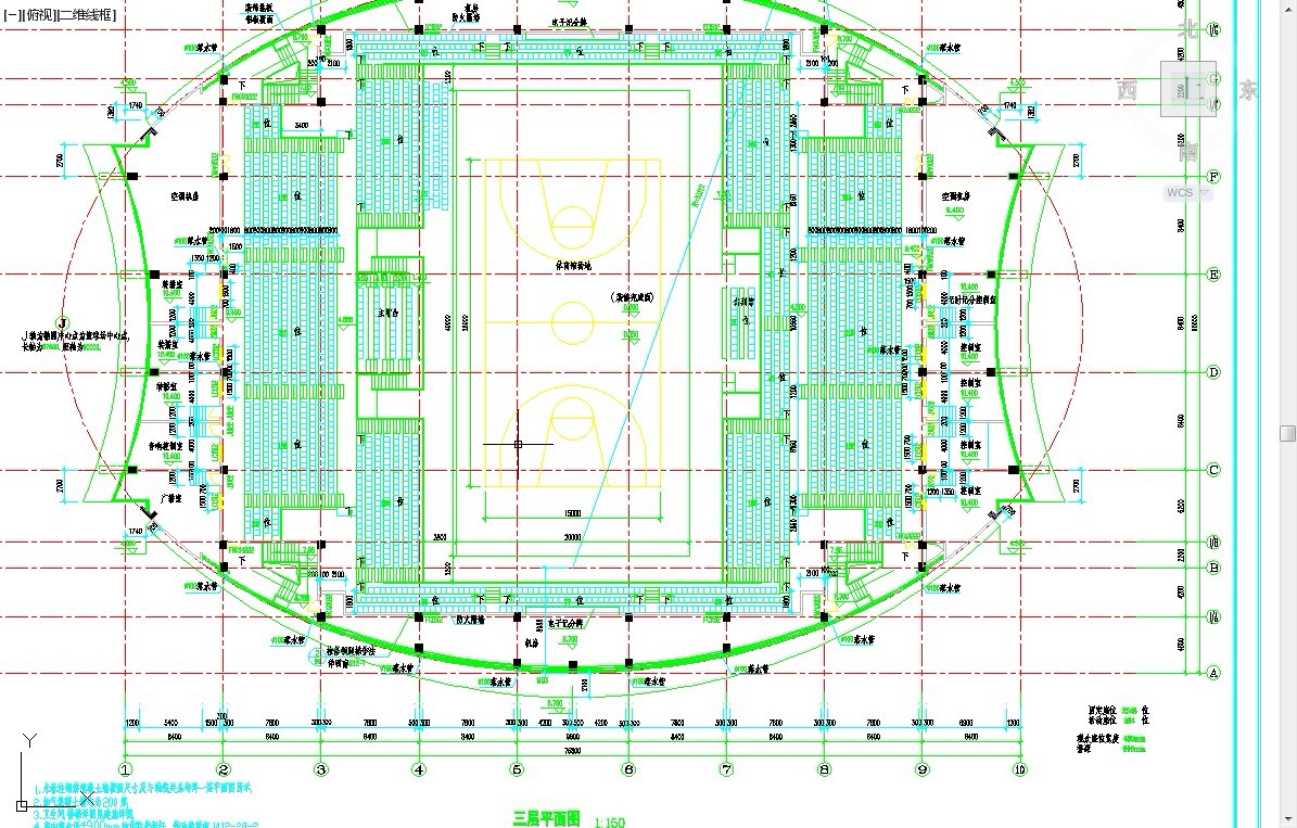 南昌某大学三层钢框架结构体育馆建筑设计CAD图纸（含效果图）