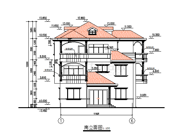 惠州市某现代化村镇328平米3层框混结构别墅平立剖面设计CAD图纸-图二