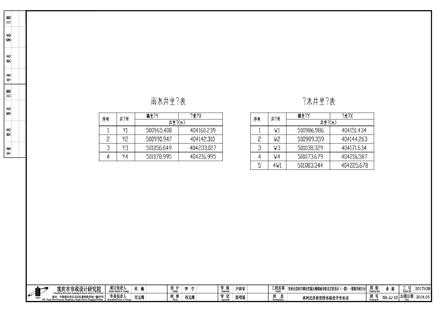 水利还房新建排水检查井坐标表