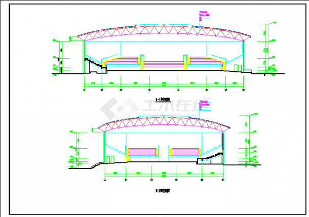 电业局网架结构球场结构施工图含建筑图-图二