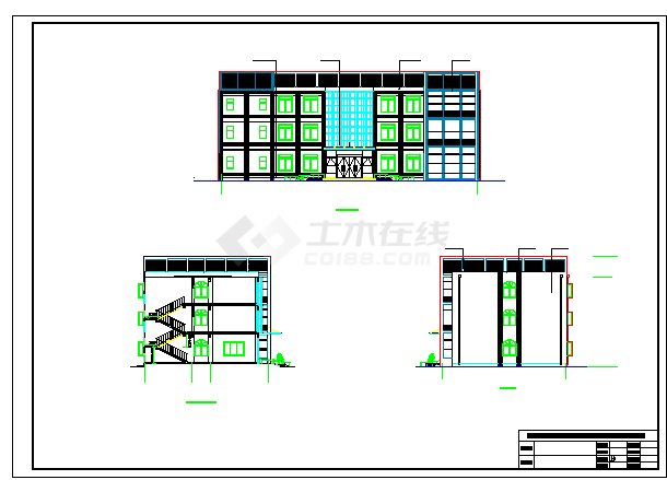 西安市某工厂1550平米3层钢混框架结构办公楼建筑设计CAD图纸-图一