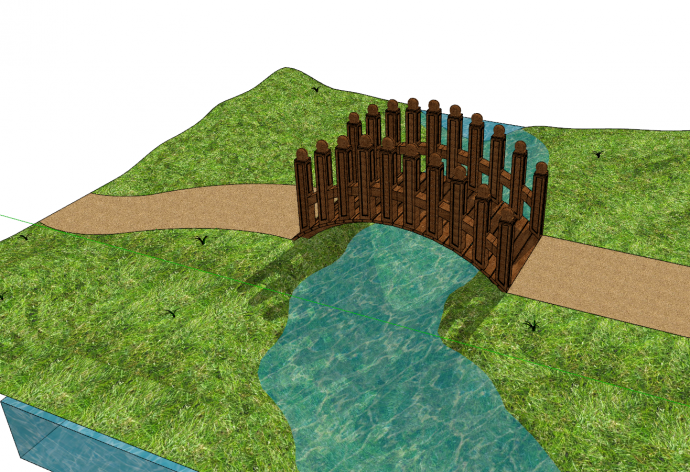 小型复古木拱桥su模型_图1