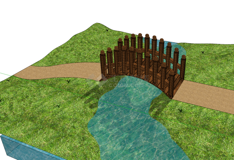小型复古木拱桥su模型-图一