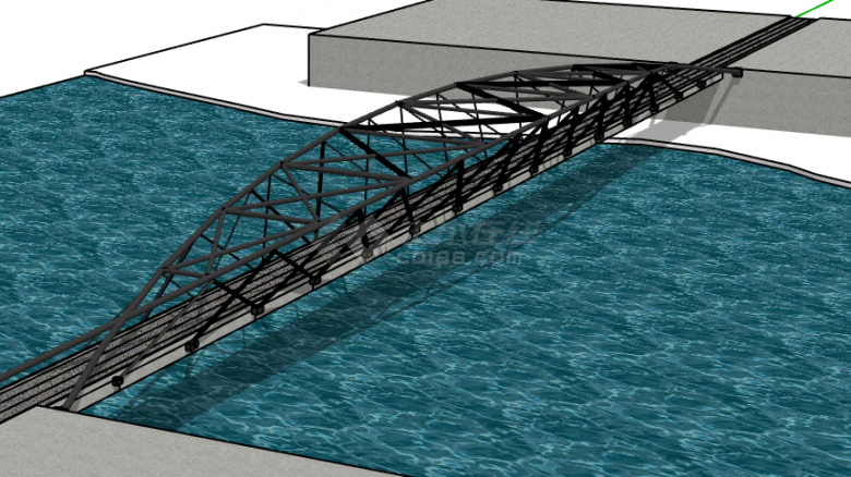 大型新中式跨河悬索桥桥梁su模型-图一