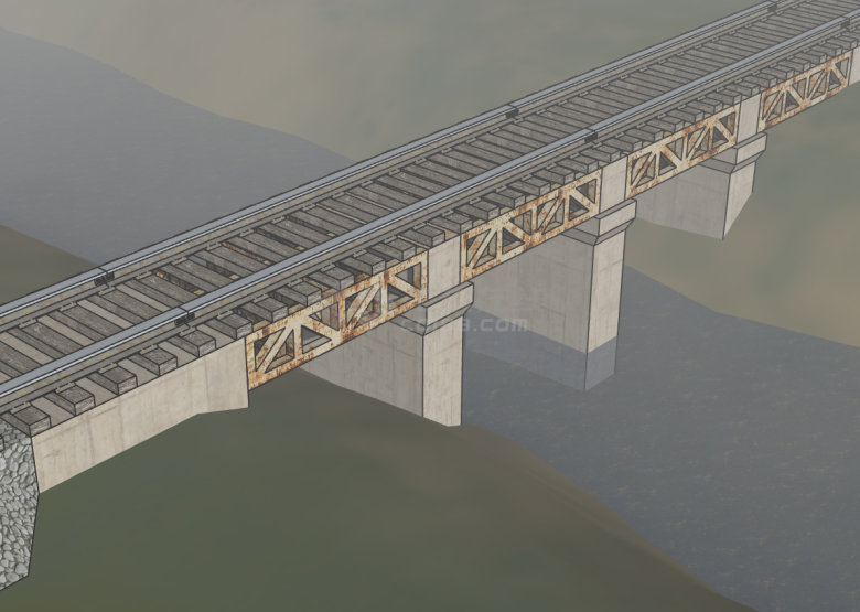 大型梁桥式铁路桥梁su模型-图二
