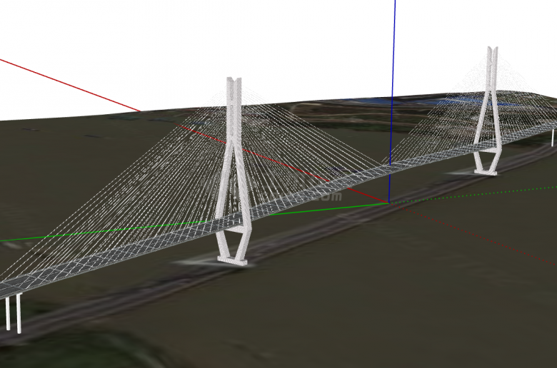 大型双塔式钢铁琴弦斜拉桥梁su模型-图二