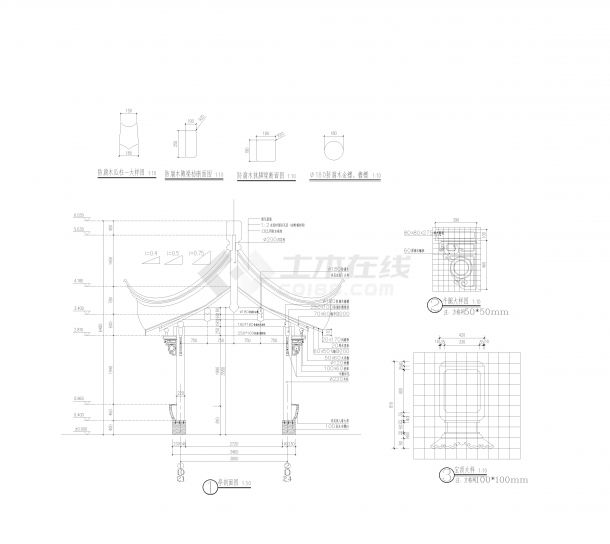 公园古建亭连廊CAD施工图纸-图二