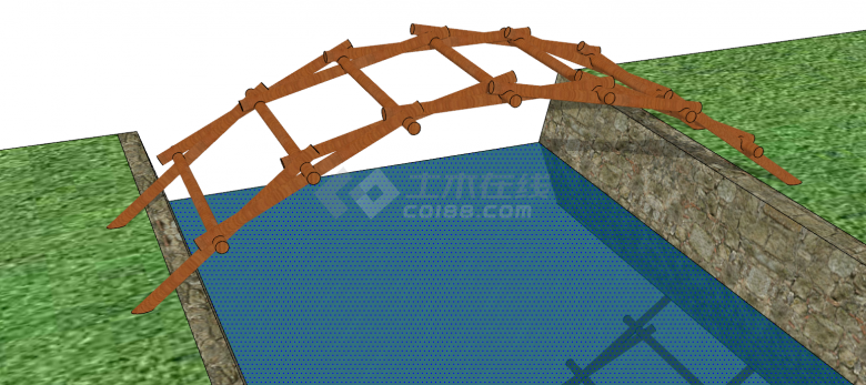东南亚风格木制景观拱桥su模型-图二