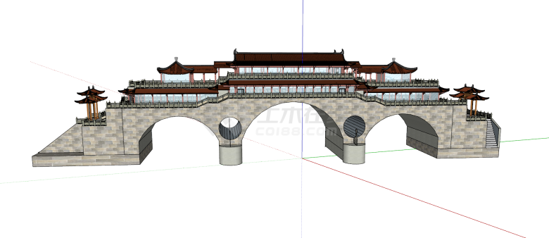 中式廊桥多样化景观su模型-图一