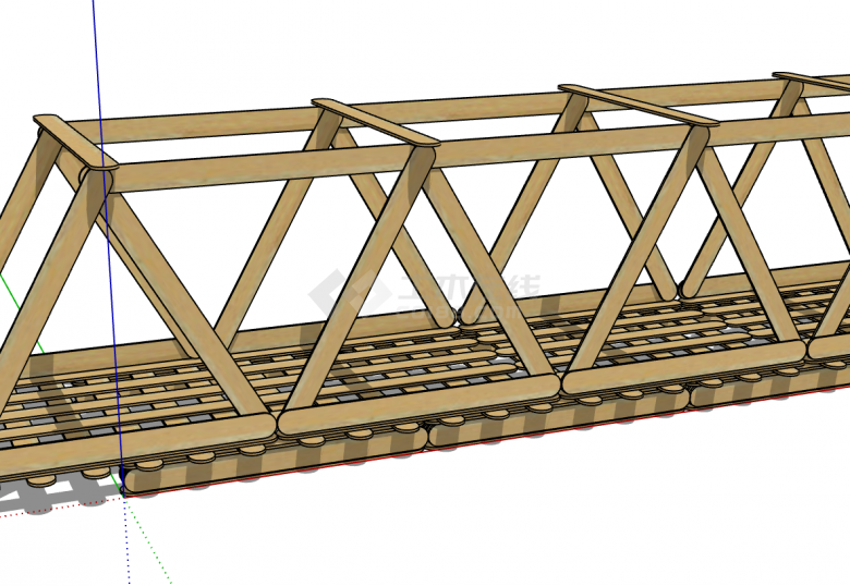 小型木质结构桥梁模板su模型-图二