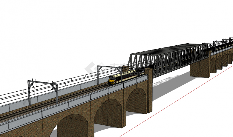 现代化有轨电车铁路桥梁su模型-图一