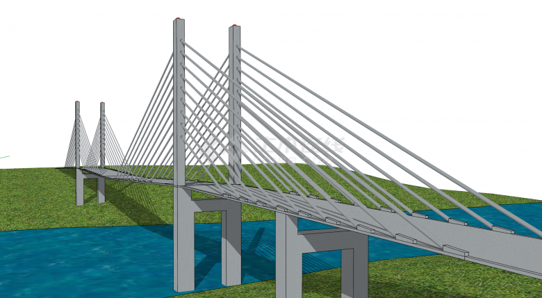 现代化大型跨河砼制创意悬索桥梁su模型-图二