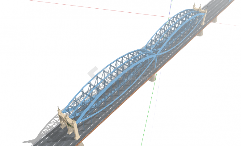 超大规模美式钢架铁拉大桥su模型-图一