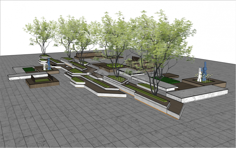 商业街休闲现代风格木制景观座椅树池su模型-图二