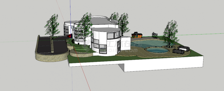 全新现代超大泳池花园su模型-图二