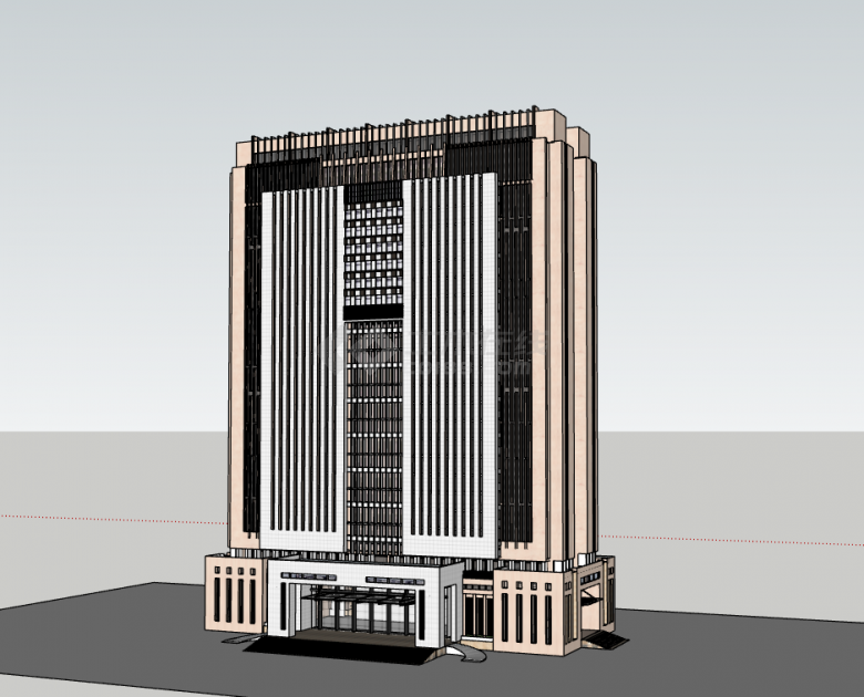 城市商圈现代风行政办公大楼su模型-图二